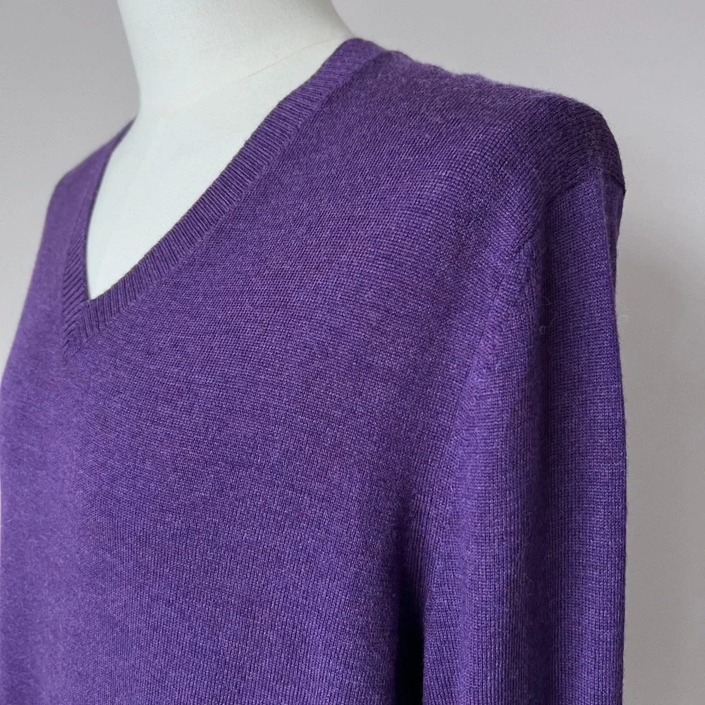 Banana Republic Men's Purple V-Neck 100% Merino‎ Wool Sweater Old Money Size L